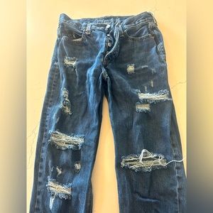 Dark blue ripped straight jeans size 8